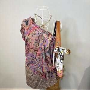 Vintage y2k Charlotte Russe off the shoulder silky paisley fitted babydoll